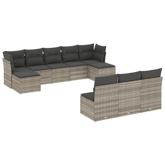 Set canapele de gradina cu perne 10 piese gri deschis poliratan