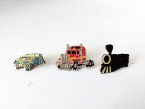 Lot 3 insigne masina+tren+camion, vintage metal colectie mijloace locomotie