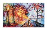 Cumpara ieftin Tablou pictat manual, Brat la brat sub umbrela mea, 100x60cm ulei pe panza in cutit, efect 3D, Magistral