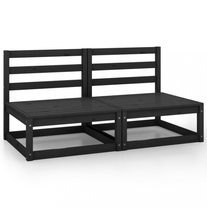Canapea de gradina cu 2 locuri, negru, lemn de pin masiv