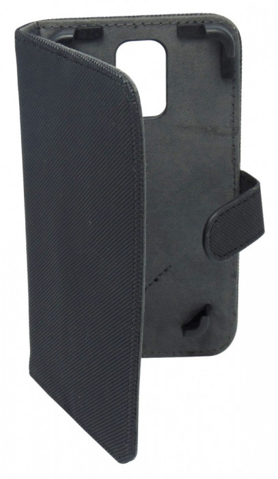Husa universala GreenGo Smart neagra (reglabila) cu stand pentru telefoane cu diagonala de 4,5 - 5 inch