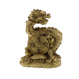 Statueta feng shui dragon cu moneda din rasina 8cm, Stonemania Bijou