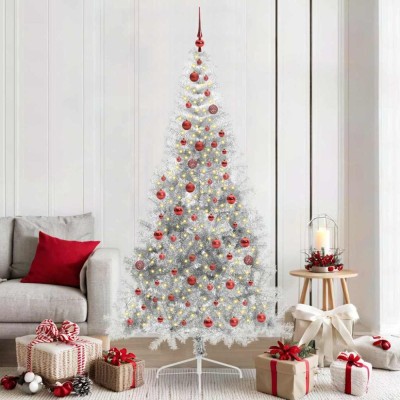 vidaXL Pom de Crăciun artificial pre-iluminat Argintiu 210 cm PET 3397219 foto