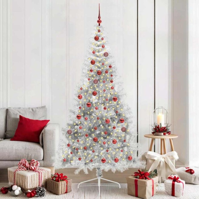 vidaXL Pom de Crăciun artificial pre-iluminat Argintiu 210 cm PET 3397219