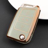Husa pentru cheie briceag 3 butoane, TPU verde cu contur auriu, compatibila Golf MK7