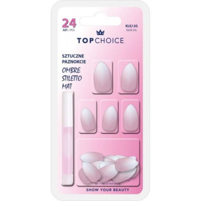 Set 24 unghii artificiale mate cu adeziv Ombre Stiletto Pink Almond Top Choice 78194 foto