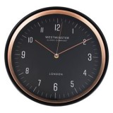 Ceas de perete cu cadru din plastic negru, diametru 30 cm, cifre bronz, CMCLASS