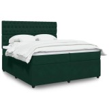 vidaXL Pat box spring cu saltea, verde &icirc;nchis, 200x200 cm, catifea 3292439