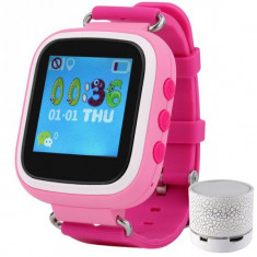 Ceas Smartwatch cu GPS Copii iUni Kid90, Telefon incorporat, Buton SOS, Bluetooth, LCD 1.44 Inch, Roz + Boxa Cadou foto