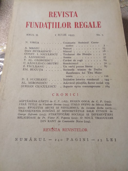 CI. Revista Fundatilor Regale iulie 1935