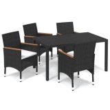 Cumpara ieftin Set de masa pentru gradina cu perne, 5 piese, negru, poliratan