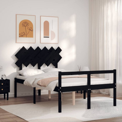 vidaXL Cadru de pat senior cu tăblie dublu, negru, lemn masiv foto