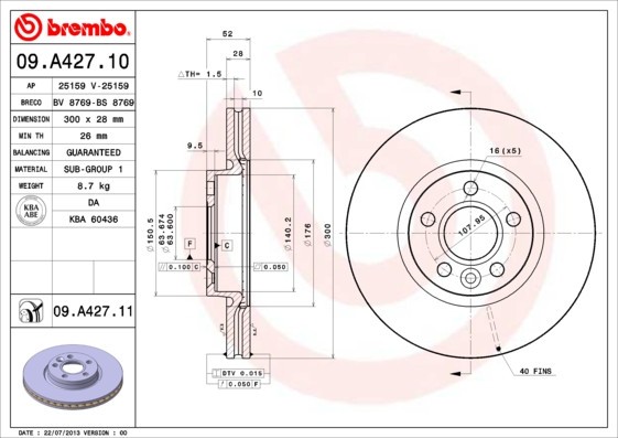 BREMBO 09.A427.11 PRIME LINE - UV Coated Disc frana