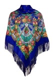 Esarfa tip sal cu flori, Dacali, albastru, 107 x107 cm, Marime universala