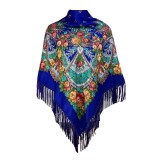 Esarfa tip sal cu flori, Dacali, albastru, 107 x107 cm
