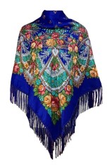Esarfa tip sal cu flori, Dacali, albastru, 107 x107 cm