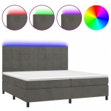 Cumpara ieftin Pat cu arcuri, saltea si LED, gri inchis, 200x200 cm, catifea