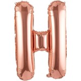 Balon folie metalizata litera h, flippy, 100 cm, umflati cu heliu sau aer, ambalaj individual, pai inclus, rose gold