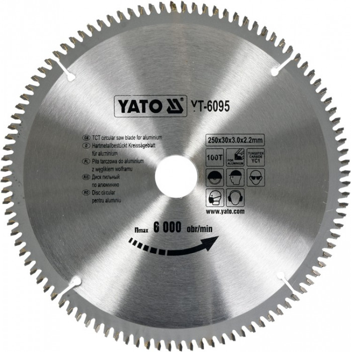 Disc fierastrau wolfram pentru aluminiu 250 mm x 100T YATO