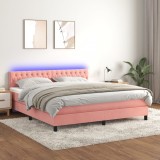 Cumpara ieftin Pat continental cu saltea &amp; LED, roz, 180x200 cm, catifea