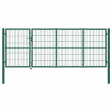 Poarta gard de gradina cu stalpi, verde, 350 x 120 cm, otel GartenMobel Dekor, vidaXL
