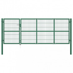 Poarta gard de gradina cu stalpi, verde, 350 x 120 cm, otel GartenMobel Dekor