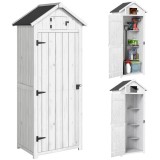 Outsunny Dulap pentru grădină exterior din lemn, Adăpost pentru unelte, 3 rafturi, 2 uși cu cleme, 77x54x179cm, Gri deschis | Aosom Romania