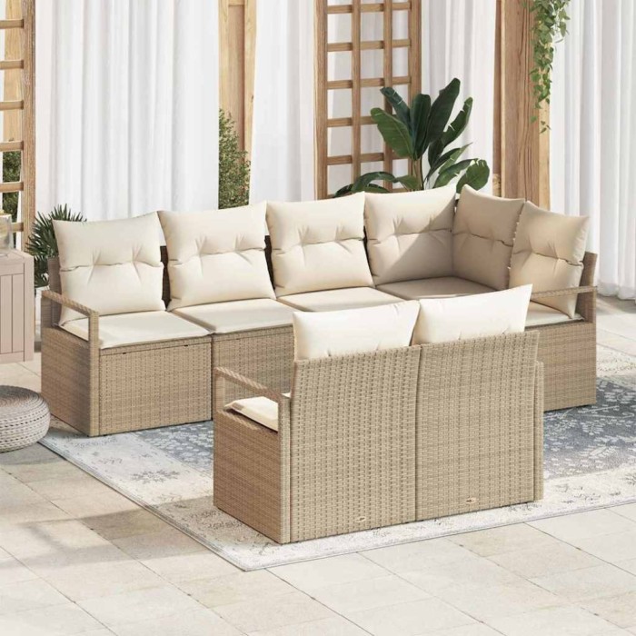 vidaXL Set de canapele pentru grădină 7 pcs Bej Rattan poli 3346421
