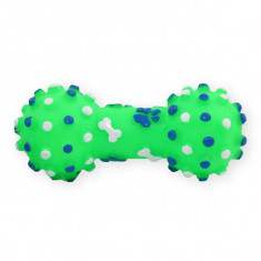 Jucărie pentru câini - halteră verde din vinil cu scârțâitoare 10,5cm