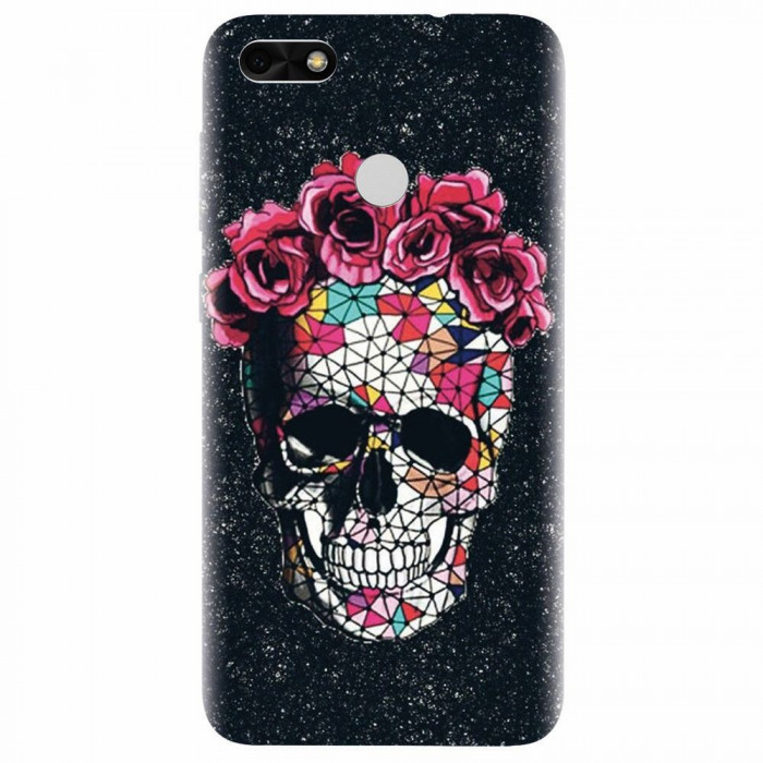 Husa silicon pentru Huawei Y6 Pro 2017, Colorful Skull Roses Space