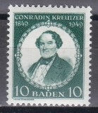 Germania - Zona Franceză - Baden 1949 - Centenarul morții lui Conradin Kreutzer, Compozitor, MNH