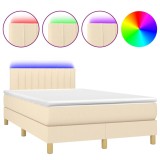 Cumpara ieftin Pat cu arcuri, saltea si LED, crem, 120x190 cm, textil