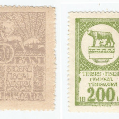 *Romania, lot 852 cu 2 timbre fiscale locale Timisoara, 1923, MNH