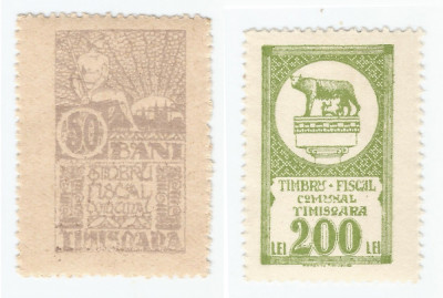 *Romania, lot 852 cu 2 timbre fiscale locale Timisoara, 1923, MNH foto