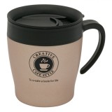 Cana termos cafea metal, auriu ruginiu, cu maner si capac cu deschidere, 350ml