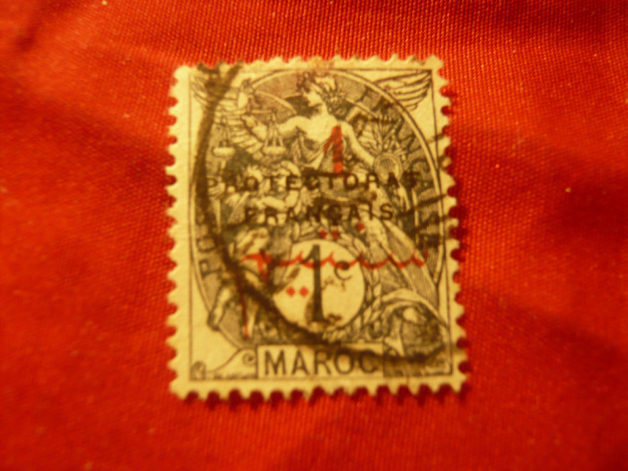 Timbru Maroc Francez 1914 supratipar- protectorat francez- 1C/1C gri stampilat