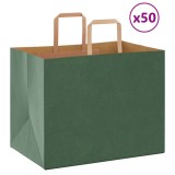 vidaXL Saci de h&acirc;rtie 50 buc cu m&acirc;nere verde 32x22x24 cm