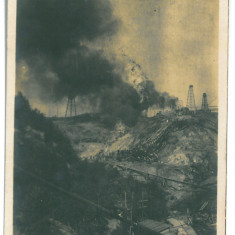 2813 - MORENI, Dambovita, Fire at the oil wells, Romania - old postcard - unused