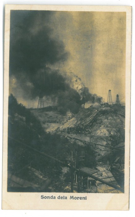 2813 - MORENI, Dambovita, Fire at the oil wells, Romania - old postcard - unused