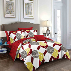 Lenjerie de pat pentru o persoana cu husa elastic pat si fata perna dreptunghiulara, Susak, bumbac mercerizat, multicolor