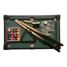 Masuta de biliard snooker pentru copii, fabricata din lemn, husa verde din catifea, cu dimensiuni 51 x 31,2 x 10,5, include 2 tacuri, 16 bile, un triu foto