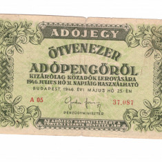 Bancnota Ungaria 50000 adopengo 25 mai 1946, circulati, stare buna