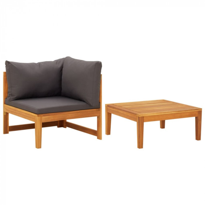 Set mobilier gradina cu perne gri &icirc;nchis, 2 piese, lemn acacia GartenMobel Dekor