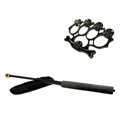 Set baston telescopic flexibil negru 47 cm + box,rozeta craniu negru