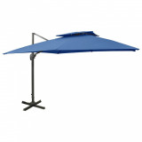 Umbrelă suspendată cu &icirc;nveliș dublu, albastru azuriu, 300x300cm, vidaXL