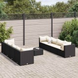 vidaXL Set mobilier de grădină cu perne, 9 piese, negru, poliratan 3308040