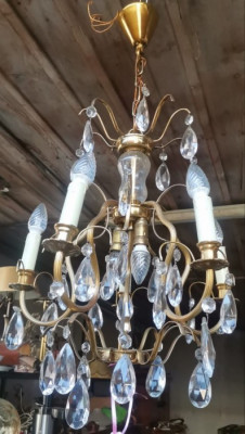 Superb candelabru antic din bronz cu elemente din cristal foto