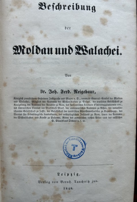 Istoria Moldovei si Tarii Romanesti, princeps, 1845, Jofh . Ferd. Reigebauer