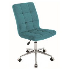 Scaun birou cu stofa tip catifea SL Q020, ergonomic, inaltime reglabila, cadru cromat, rotatie 360 , 90 kg, Turcoaz
