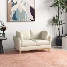 HOMCOM Canapea pentru 2 persoane pentru sufragerie, canapea mica, canapea tapitata cu 2 perne decorative, bej foto